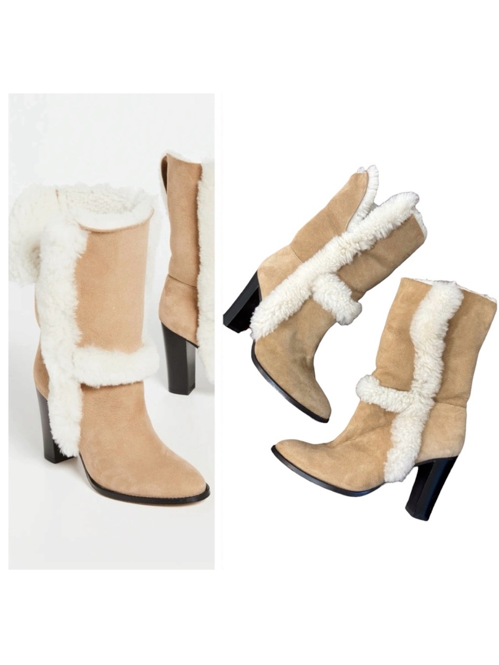 IRO Paris Fokine Shearling Suede High Heel Boots Tan Size 38